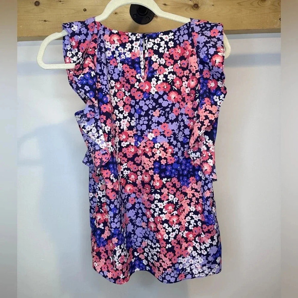 Juicy Couture sleeveless ruffle top floral pink purple workwear casual size S - Picture 2 of 3